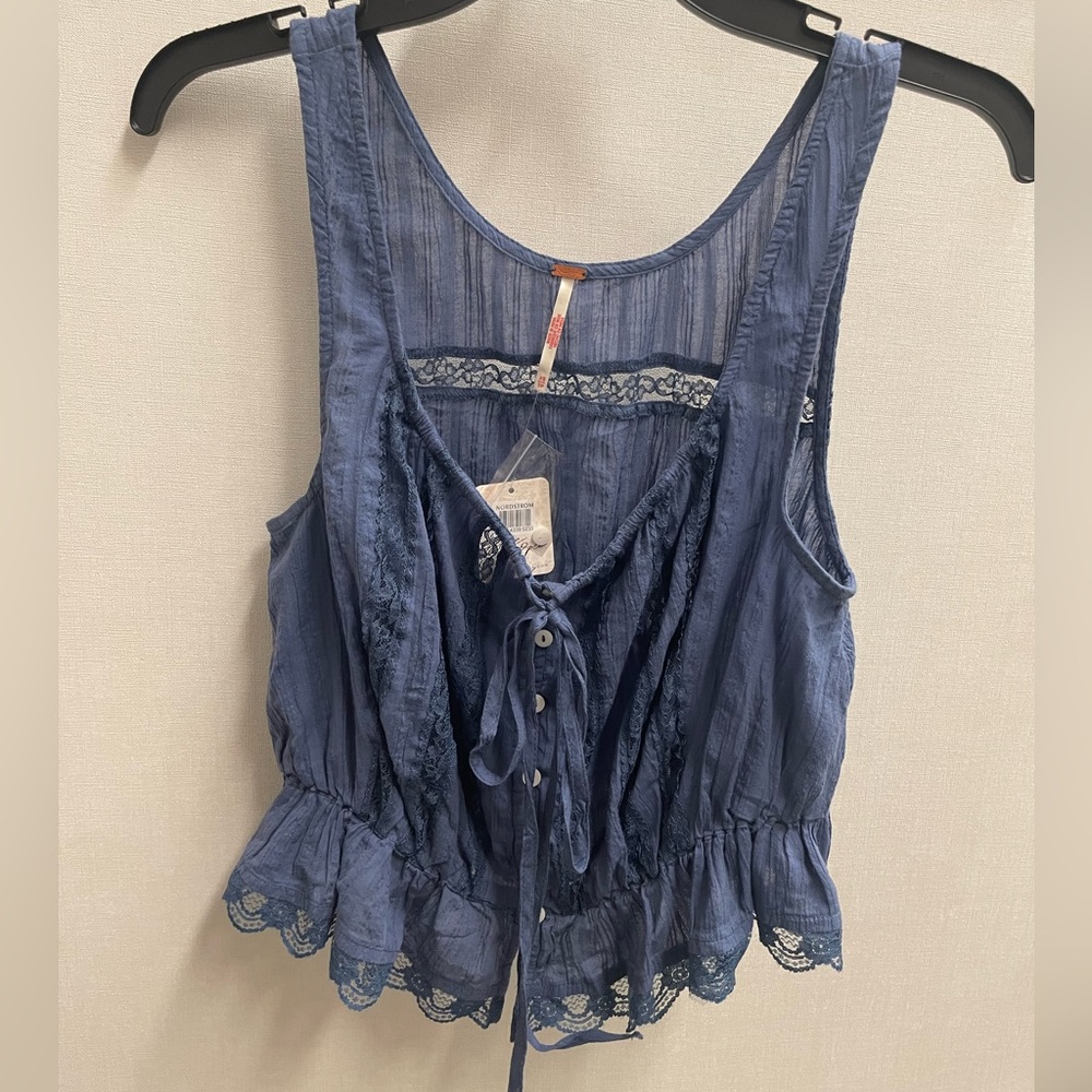 Free People Blue Ruffled Alana Tank Top - Picture 3 of 7